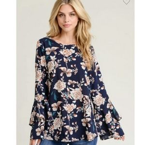 Jodifl Floral Long Floral Bell Sleeve Top